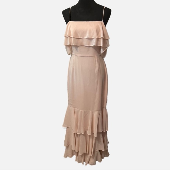 WAYF Women’s Formal Chiffon Wedding Prom Dress Medium Blush Pink Tiered Ruffle - Picture 1 of 12